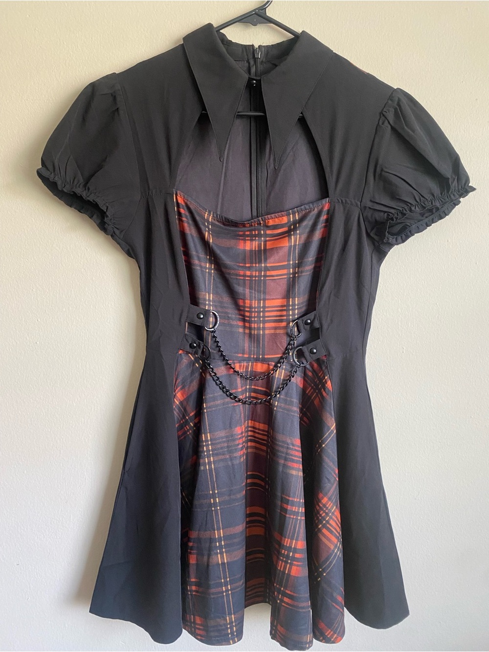 Killstar Amberic Tartan Dress Black Orange Plaid Chain Goth Punk M - Picture 3 of 10